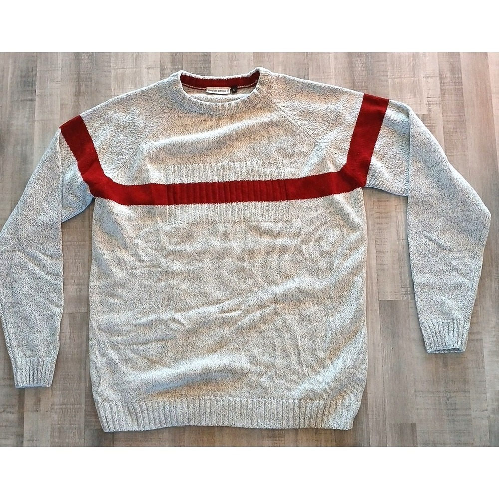 VTG Angelo Litrico Sweater Mens Pullover 80s‎ 90's XL Gray with Red Stripe Retro